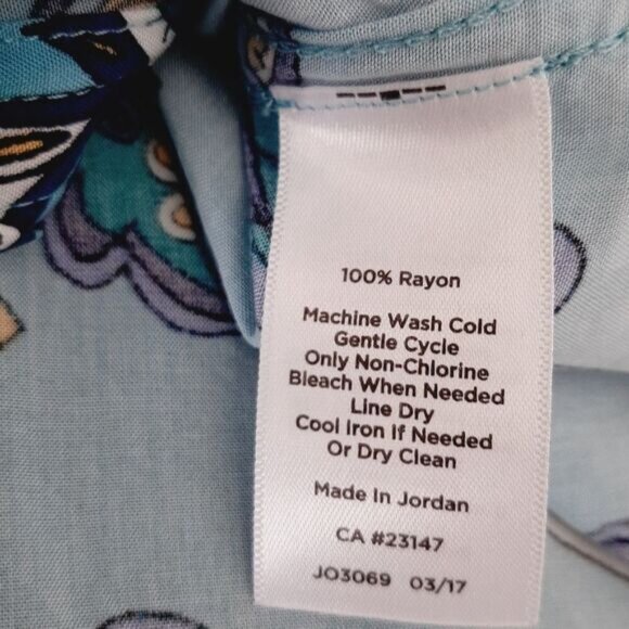 TALBOTS | Floral Paisley Utility Sleeve Buton Down Shirt Blue Sz L P - Picture 12 of 12